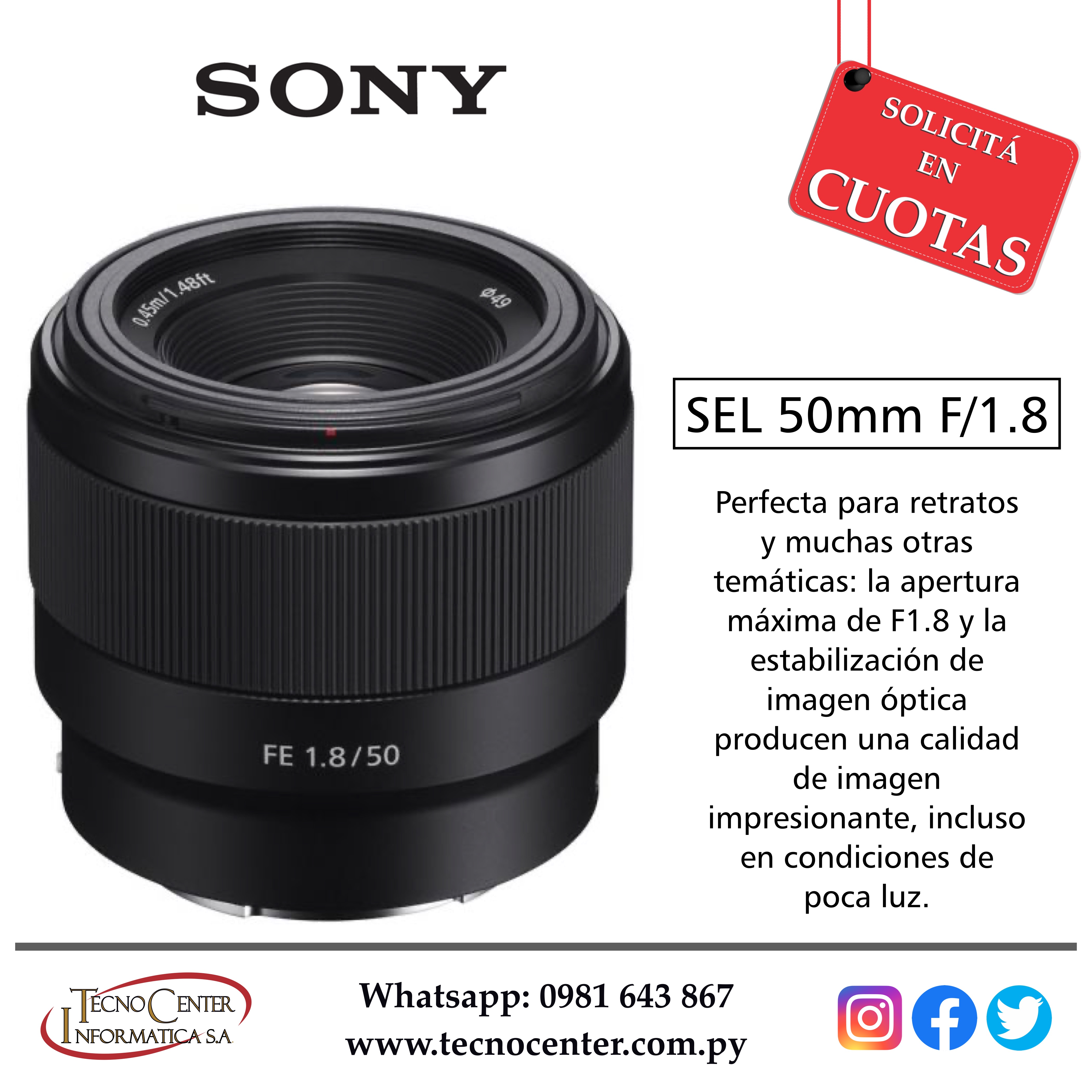 Lente Sony SEL 50mm. F/1.8
